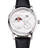 A. Lange & Sohne Grand Lange 1 Moon Phase White Dial Stainless Steel Case Black Leather Strap