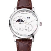 Replica A. Lange & Sohne Grand Lange 1 Moon Phase White Dial Stainless Steel Case Brown Leather Strap