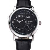 A. Lange & Sohne Lange 1 Black Dial Stainless Steel Case Black Leather Strap