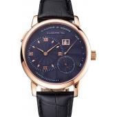 A. Lange & Sohne Lange 1 Blue Dial Rose Gold Case Black Leather Strap