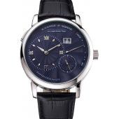 A. Lange & Sohne Lange 1 Blue Dial Stainless Steel Case Black Leather Strap