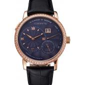 A. Lange & Sohne Little Lange Blue Dial Rose Gold Case Black Leather Strap Replica