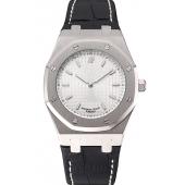 Audemars Piguet Royal Oak Fondation Silver Dial Stainless Steel Case Black Leather Strap