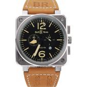 Bell and Ross BR 03-94 Black Dial Silver Case Brown Leather Strap