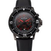 Cheap Blancpain Fifty Fathoms Speed Command Carbon Fiber Dial With Red Markings Black PVD Case Black Leather Strap 1453775