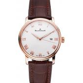 Blancpain Villeret Ultra Slim White Groved Dial Gold Numerals Rose Gold Case Brown Leather Strap