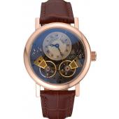 Cheap Breguet Duo Tourbillon Gold Case Beige Dial Brown Leather Bracelet  622625