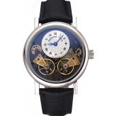 Replica Breguet Duo Tourbillon Silver Case White Dial Black Leather Bracelet  622622