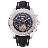 Cheap Breitling Bentley Mulliner Tourbillon Black Dial Stainless Steel Case Black Leather Strap  622728