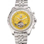 Replica Breitling Bentley Mulliner Tourbillon Yellow Dial Stainless Steel Case And Bracelet  622734