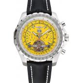 Breitling Bentley Mulliner Tourbillon Yellow Dial Stainless Steel Case Black Leather Strap  622730