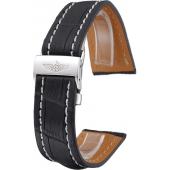 Breitling Black Leather White Stitching Bracelet  622482