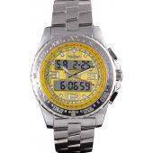 Breitling Certifie Yellow Dial Stainless Steel Strap Rose Gold Bezel Replica