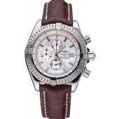 Cheap Breitling Chronomat 13 Stainless Steel Case White Dial Brown Leather Bracelet 622239