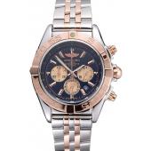 Breitling Chronomat Black Dial Rose Gold Bezel And Subdials Stainless Steel Case Two Tone Bracelet