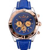 Breitling Chronomat Blue Dial Rose Gold Bezel And Subdials Stainless Steel Case Blue Leather Strap