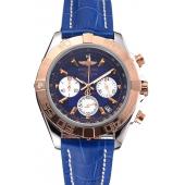 Cheap Breitling Chronomat Blue Dial Stainless Steel Case Gold Bezel Blue Leather Strap