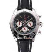 Breitling Chronomat Frecce Tricolori Black Dial Stainless Steel Case Black Leather Strap Replica