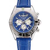 Breitling Chronomat Patrouille De France Blue Dial Stainless Steel Case Blue Leather Strap