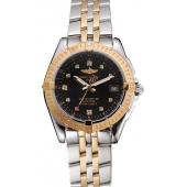 Breitling Colt Lady Black Dial Diamond Hour Marks Gold Bezel Stainless Steel Case Two Tone Bracelet