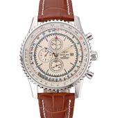 Breitling Navitimer World White Dial Brown Leather Bracelet  622514