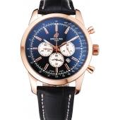 Breitling Transocean Black Dial Black Leather Strap Rose Gold Bezel 98204