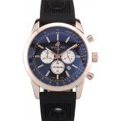 Breitling Transocean Black Dial Black Rubber Strap Rose Gold Bezel 98207