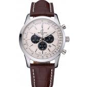 Breitling Transocean Chronograph White Dial Stainless Steel Case Brown Leather Bracelet 622243