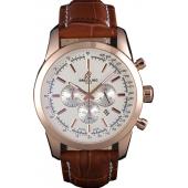 Breitling Transocean White Dial Brown Leather Strap Rose Gold Bezel