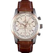 Breitling Transocean White Dial Light Brown Leather Strap Rose Gold Bezel