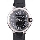 Cartier Ballon Bleu 38mm Black Dial Stainless Steel Case Black Leather Bracelet