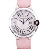 Cartier Ballon Bleu 38mm White Dial Stainless Steel Case Pink Leather Bracelet