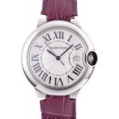 Cartier Ballon Bleu 38mm White Dial Stainless Steel Case Purple Leather Bracelet