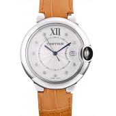 Cartier Ballon Bleu 42mm White Dial Stainless Steel Case Light Brown Leather Bracelet