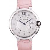 Replica Cartier Ballon Bleu 42mm White Dial Stainless Steel Case Pink Leather Bracelet