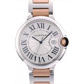 Cartier Ballon Bleu 42mm White Dial Stainless Steel Case Two Tone Rose Gold Bracelet