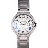 Cartier Ballon Bleu 44mm White Dial Diamonds Stainless Steel Case And Bracelet