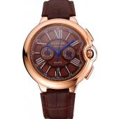 Replica Cartier Ballon Bleu Brown Dial Gold Case Brown Leather Strap