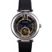 Replica Cartier Ballon Bleu flying tourbillon Black Leather Strap  621447