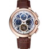 Cartier Ballon Bleu Flying Tourbillon Chronograph White Dial Rose Gold Case Brown Leather Strap Replica