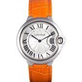 Cartier Ballon Bleu Silver Bezel with White Dial and Orange Leather Band  621550