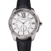 Cartier Calibre De Cartier Small Seconds White Dial Stainless Steel Case Black Leather Strap