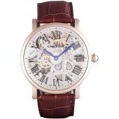 Cartier  Skeleton Watch with Rose Gold Bezel and Brown Leather Band  621557 Replica