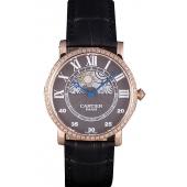 Cheap Cartier Moonphase Rose Gold Watch with Black Leather Band ct251 621370