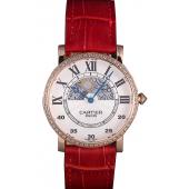 Cartier Moonphase Rose Gold Watch with Red Leather Band ct253 621372