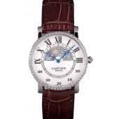 Cartier Moonphase Silver Watch with Brown Leather Band ct256 621375 Replica