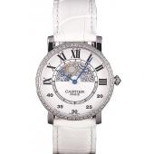 Cartier Moonphase Silver Watch with White Leather Band ct257 621376 Replica