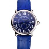 Cheap Cartier Ronde Louis Cartier Blue Dial Stainless Steel Case Blue Leather Strap