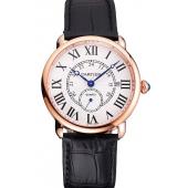 Cartier Ronde Louis Cartier White Dial Gold Case Black Leather Strap Replica