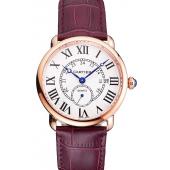 Cartier Ronde Louis Cartier White Dial Gold Case Purple Leather Strap